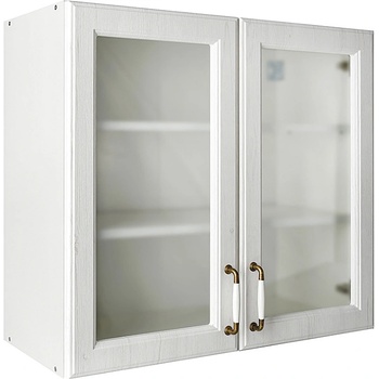 Matis Кухненски шкаф горен с две витрини rustic v80/s бял