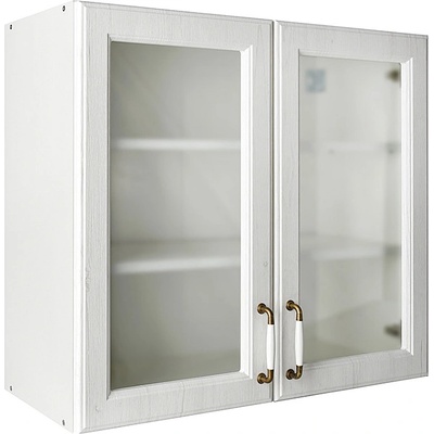 Matis Кухненски шкаф горен с две витрини rustic v80/s бял