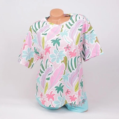 Дамска лятна пижама в тюркоазено с цветни палми