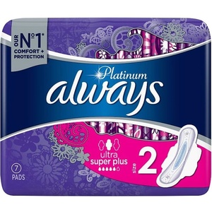 Always Дамски превръзки с крилца Always Platinum - Ultra Super Plus, 7 броя