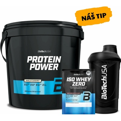 AKCE BioTech Protein Power 4000 g + ZDARMA Šejkr 600 ml + Iso Whey Zero 25 g