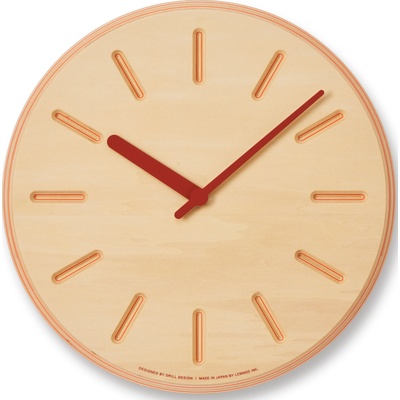 Lemnos Стенен часовник Paper Wood Line оранжеви стрелки 29 см (DRL19-06 OR)