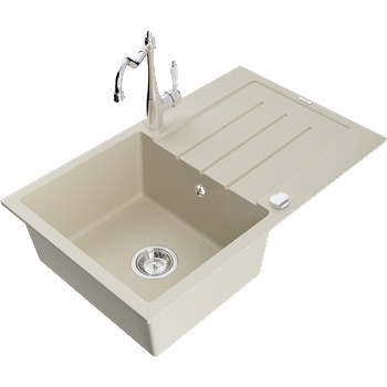 Mexen Bruno гранитна мивка с една камера и отцедник с кухненски кран Carla, бежов - 6513-69-670700-00 (6513-69-670700-00)