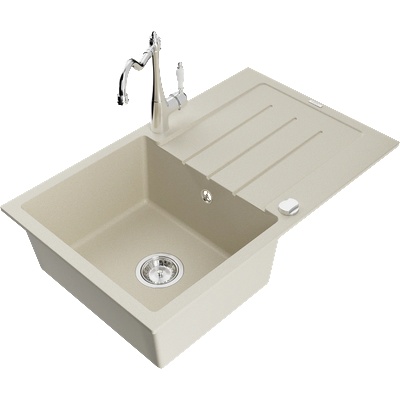 Mexen Bruno гранитна мивка с една камера и отцедник с кухненски кран Carla, бежов - 6513-69-670700-00 (6513-69-670700-00)