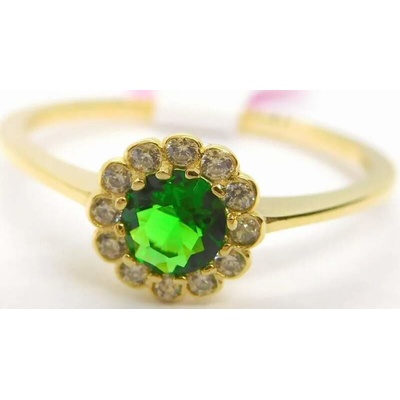 Klenoty Budín Dámský zlatý prsten se zirkony a velkým zeleným smaragdem 585/1,25gr vel. 54 HK1155