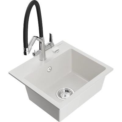 Mexen Milo мивка от гранит с 1 камера и кухненски смесител Duo, бял - 6505-20-671701-07 (6505-20-671701-07)