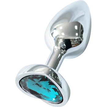 Sunfo - метален анален плъг със сърцевиден светлосин камък (сребърен)