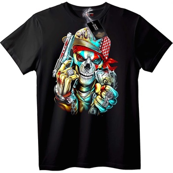 NOONEBRAND Тениска Skull с пистолет и пари - 5XL, Black
