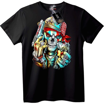 NOONEBRAND Тениска Skull с пистолет и пари - 5XL, Black