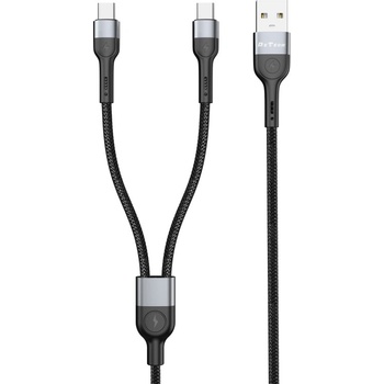 DeTech Кабел за данни DeTech DE-52UCC, 2 в 1, USB - 2хType-C, 1.0m, Черен - 40517