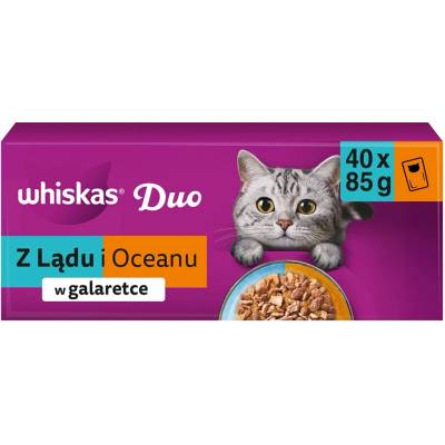 WHISKAS Duo z pevniny a oceánu v želé 40×85 g