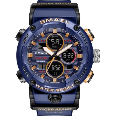 SMAEL Спортен мъжки часовник Smael G Sport, Хронограф, Двойно време, LED Подсветка, Тъмно Син (SMAEL-8038-DARK-BLUE)