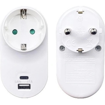 BlackBird Мрежов контакт 250v, Макс: 3680w usb a+c 3.1a/5v sq-gzb-01/01-uac-2 Защита от деца, бял bh1626 (bh1626)