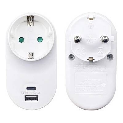 BlackBird Мрежов контакт 250v, Макс: 3680w usb a+c 3.1a/5v sq-gzb-01/01-uac-2 Защита от деца, бял bh1626 (bh1626)