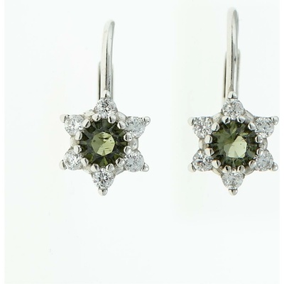 My Moldavite Náušnice s vltavínem – zirkony, broušený vltavín, stříbro 925, 2007-4