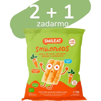 Smileat Bio kukuričné chrumky hrášok šošovica mrkva s olivovým olejom a vitamínom B1 25 g