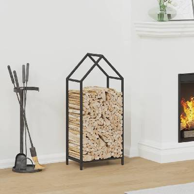 vidaXL Стойка за дърва, черна, 40x25x90 см, студеновалцувана стомана (864295)