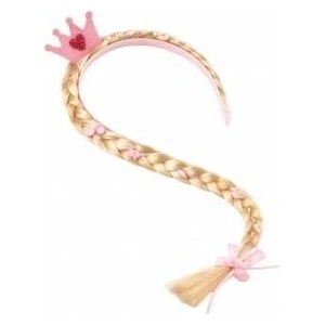 LEAN Toys Headband With Long Braid Pink Ribbon Diamonds Crown 50 cm