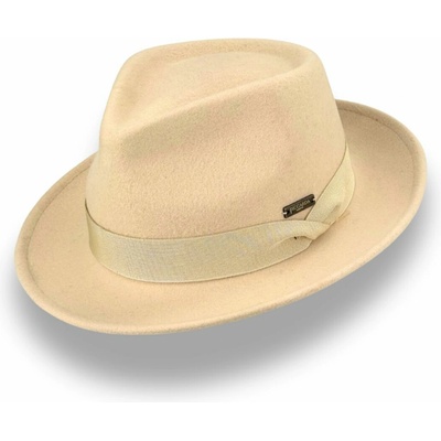 Krumlovanka & Complit plstěný klobouk Fedora s rypsovou stuhou Co-P-22941 krémový
