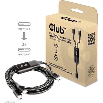 Club3D CAC-1527 nabíjecí USB Type-C, Y charging, to 2x USB Type-C max. 100W, 1.83m