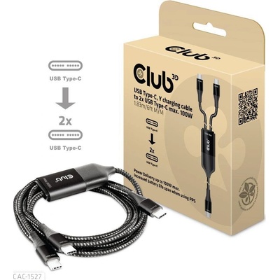 Club3D CAC-1527 nabíjecí USB Type-C, Y charging, to 2x USB Type-C max. 100W, 1.83m