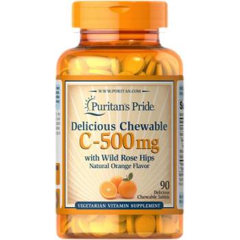 Image 1 of Puritan's Pride Chewable Vitamin C-500 mg with Rose Hips [90 Дъвчащи таблетки]
