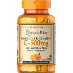 Puritan's Pride Chewable Vitamin C-500 mg with Rose Hips [90 Дъвчащи таблетки]