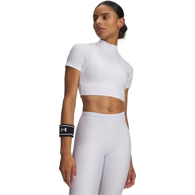 Under Armour Къса блуза Under Armour Women's Heatgear Cropped Short Sleeve Performance Gym Top - White