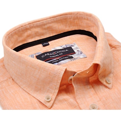 Casa Moda Casual Fit lněná košile krátký rukáv oranžová
