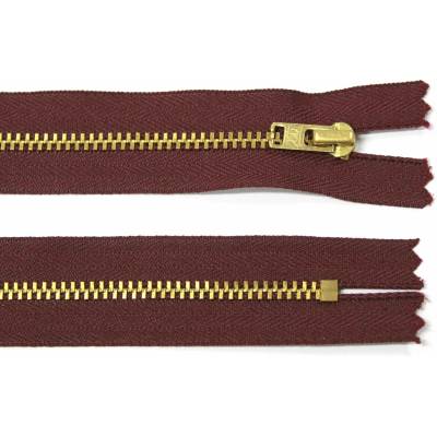 Kovový zip no.3 nerozepínací 14cm vínový (zlaté zoubky) YKK