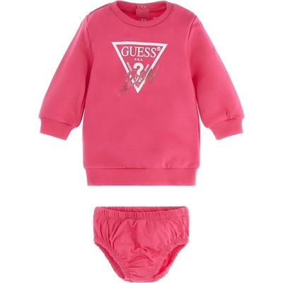 Guess Памучна рокля в розово с голямо лого Guess