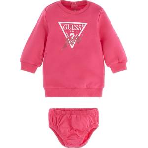 Guess Памучна рокля в розово с голямо лого Guess