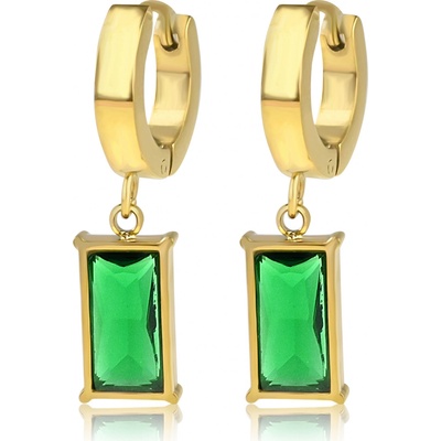 Meucci Pozlacené visací ocelové náušnice se zeleným zirkonem DE516