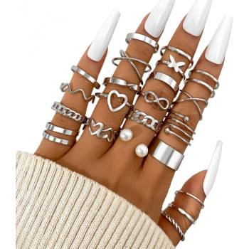 HARAHU Комплект пръстени bl-27591 - Сребърен kp27591 (bl-27591)