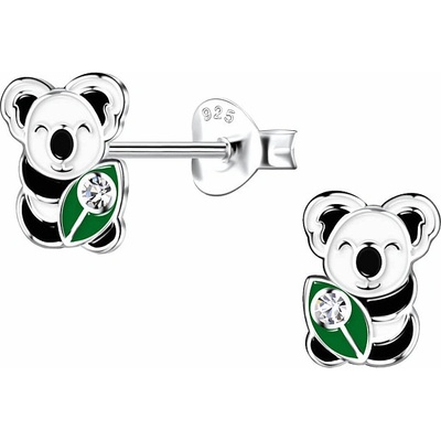 Nefertitis stříbrné náušnice Koala s lístečkem NF51957 6 x 8 mm 0,52 g