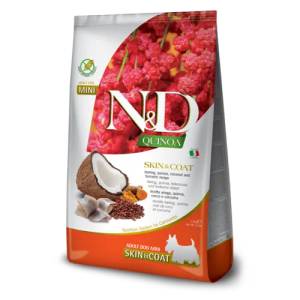 Farmina N&d dog grain free quinoa skin & coat herring mini - за чувствителен стомах, лъскава козина и здрава кожа, за кучета над 1 година, от малки породи, с херинга, киноа, кокос и куркума - 800 гр pnd008008