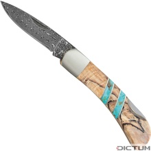 Dictum 719668 - Mini Damascus Folding Knife, Beech