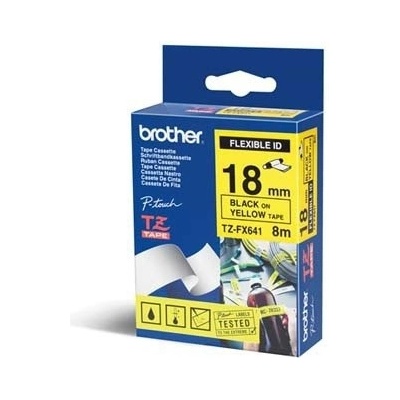 Brother, TX-641, 18mm, čierna tlač/žltý podklad, O TX641
