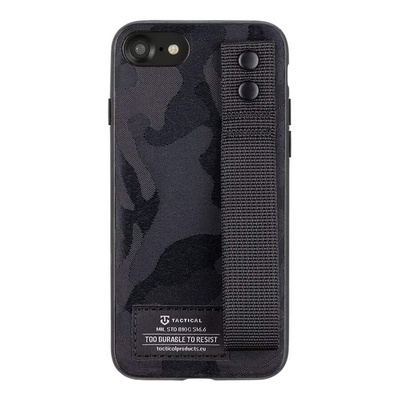 Tactical Camo Troop Cover - хибриден удароустойчив текстилен кейс с лента за ръка за iPhone SE (2022), iPhone SE (2020), iPhone 8, iPhone 7 (черен)