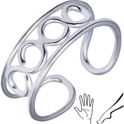 Šperky eshop strieborný prsteň 925 na nohu alebo ruku so štyrmi očkami AC3.15