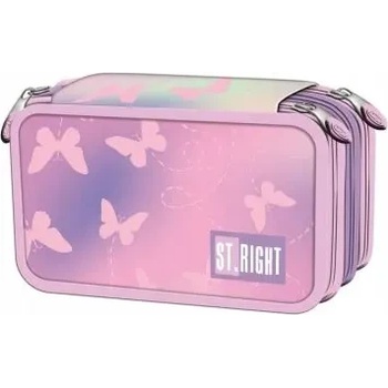 St. Majewski St. Right Pink Butterflies ученически несесер с 3 ципа, ПЪЛЕН