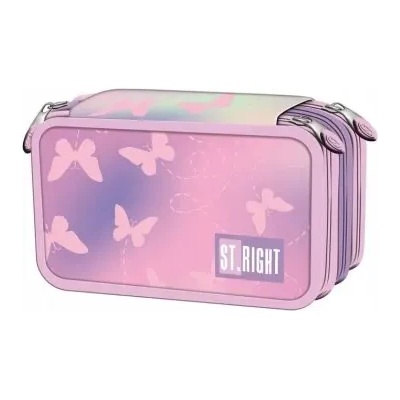 St. Majewski St. Right Pink Butterflies ученически несесер с 3 ципа, ПЪЛЕН