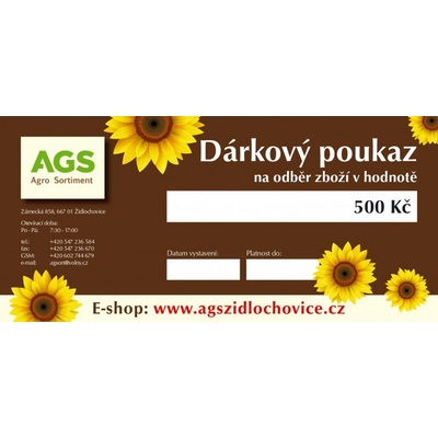 Dárkový poukaz AGS agro sortiment Židlochovice v hodnotě 500,- Kč