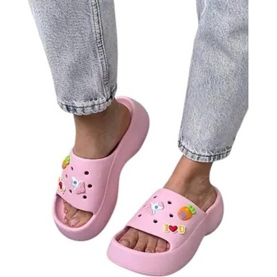 Дамски джапанки в розово с цветна декорация