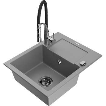 Mexen Enzo гранитна мивка с 1 отделение и сушилня, сив - 6506-71-73450-07-B (6506-71-73450-07-B)