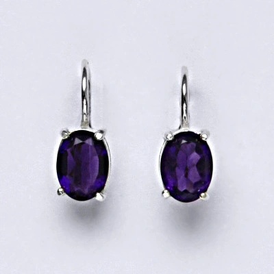 Čištín Zlaté náušnice, přírodní ametyst tmavý, bílé i žluté zlato - NK 1245