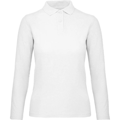B&C ID.001 LSL /women Dámske piqué polo s dlhým rukávom biela