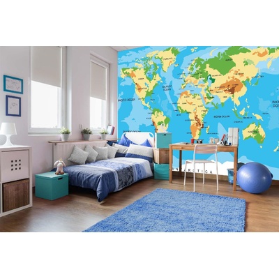 DIMEX ART Самозалепваща се флизелинова фототапета илюстрация на картата на света 375 x 250 см