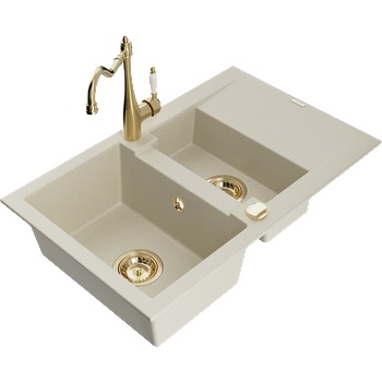 Mexen Gaspar гранитна мивка с 1, 5 корита и отцедник с кухненски смесител Carla, бежов - 6507-69-670700-50 (6507-69-670700-50)
