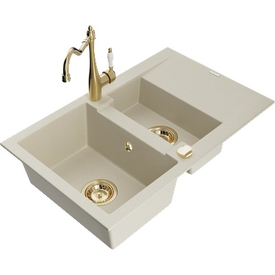 Mexen Gaspar гранитна мивка с 1, 5 корита и отцедник с кухненски смесител Carla, бежов - 6507-69-670700-50 (6507-69-670700-50)